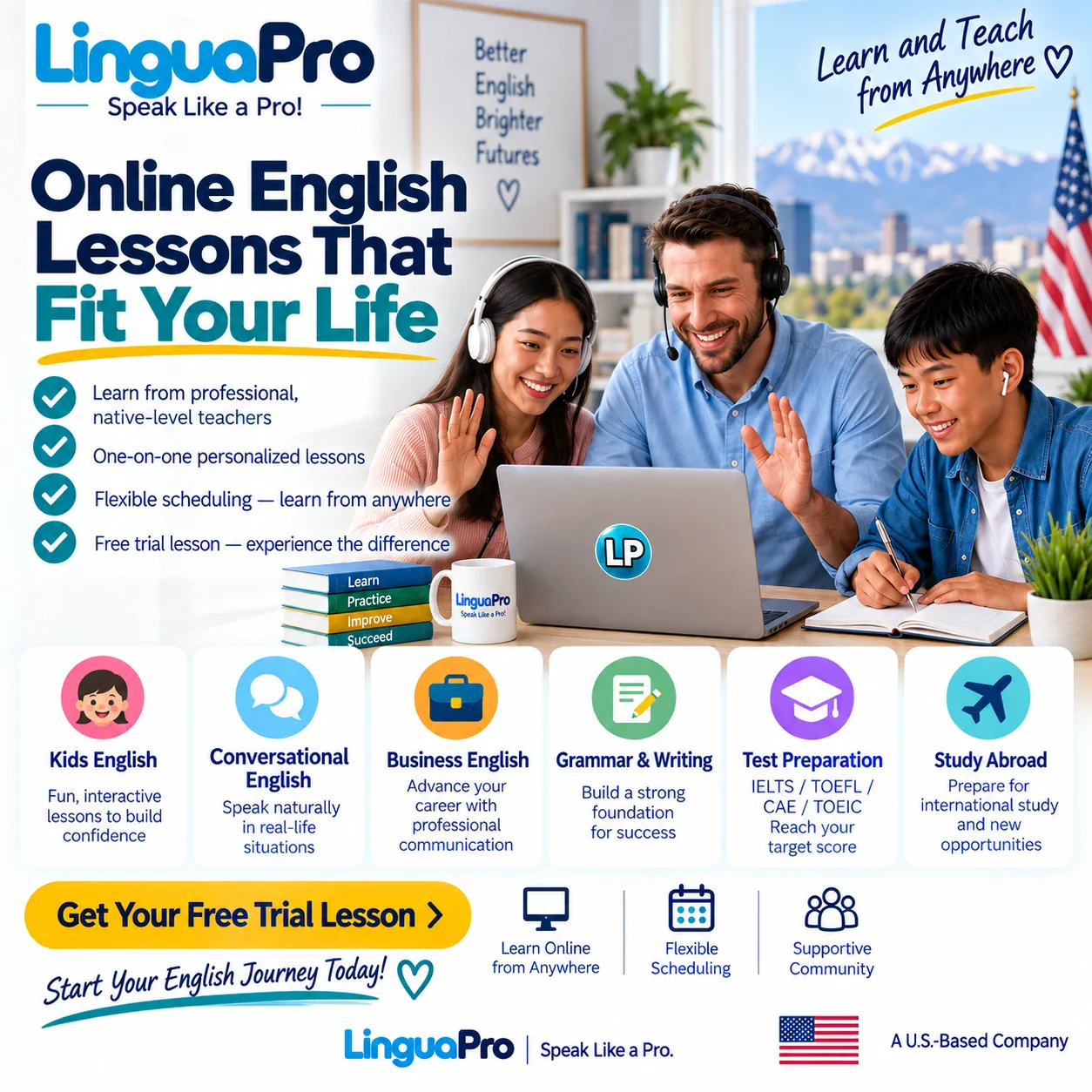LinguaPro - Speak Like a Pro! Online English lessons that fit your life